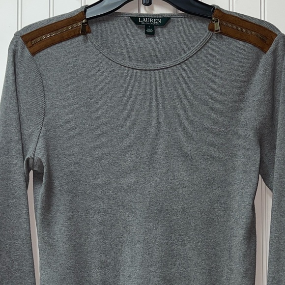 Lauren Ralph Lauren Stretchy Ribbed Zipper Top L - Picture 5 of 5
